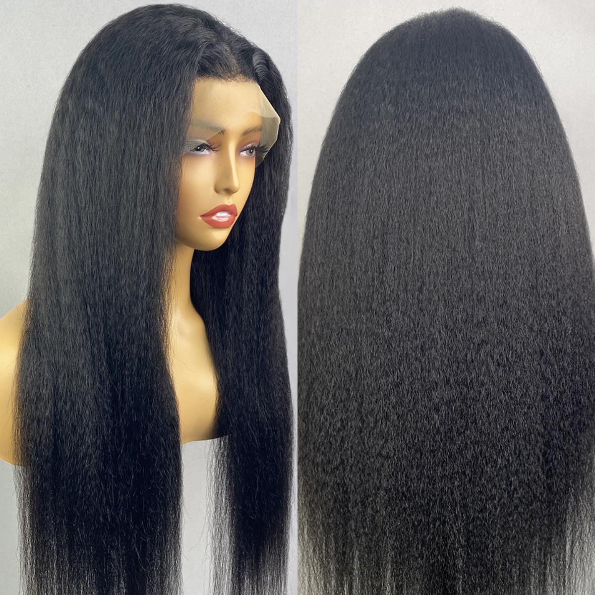 Kinky Straight with Baby hair High Density 100% Full Human Hair Lace Front Wig Remy Human Hair Kinky Straight Lace Front Wigs